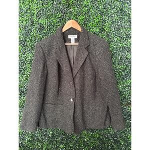 Judith Hart Women's Green Black Textured Tweed Blazer Size 18W